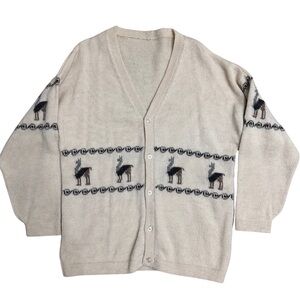 Vintage Men’s Crème Cardigan With Llama Design SZ Large Grandpacore Winter Wear